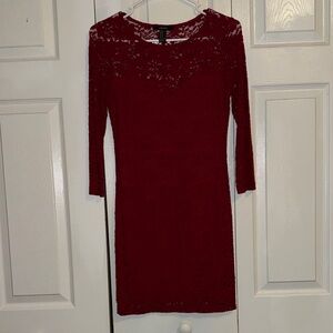 Forever 21 Burgundy Lace Long Sleeve Dress